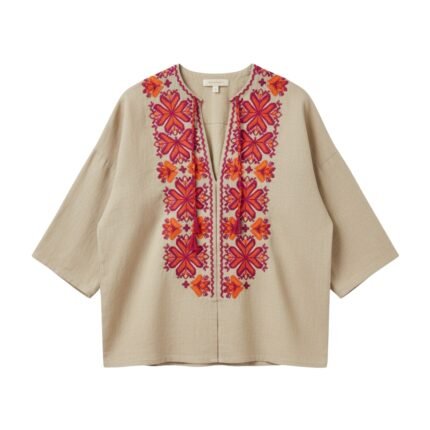 Blusa Alhambra Serenade Blouse | Algodón y Lino Bordados con Inspiración Nazarí y Paleta Seville Sunset Florals