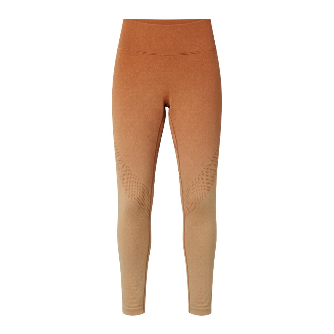 Mallas Deportivas Ombré Seamless Cintura Alta Mujer Transpirables con Ventilación Naranja Tostado a Beige para Yoga y Gym (7)