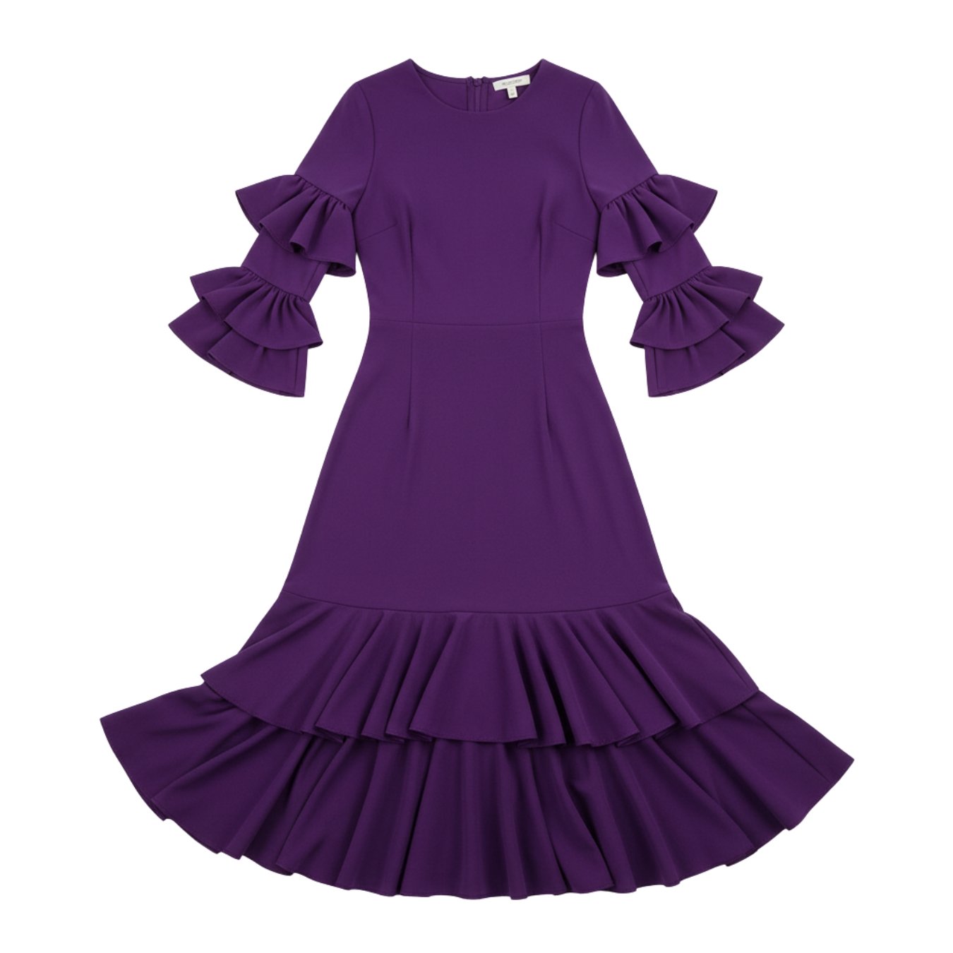 Vestido Amethyst Flamenco Ruffle Dress Inspiración Flamenca con Volantes y Tono Amatista Sofisticado