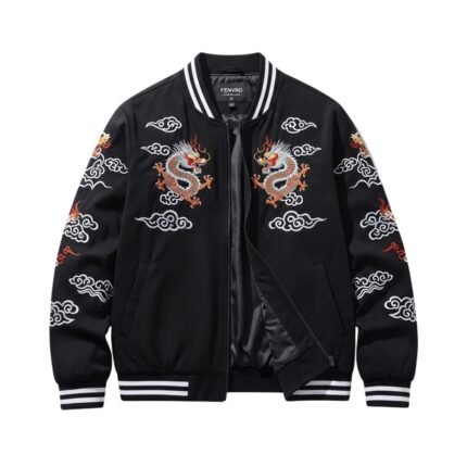 Fenvro Chaqueta Béisbol Estilo Chino Unisex - Cárdigan Urbano Bordado